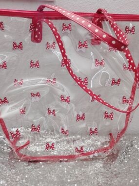 Clear Vinyl Tote with Pink Polka Dot Bow Print